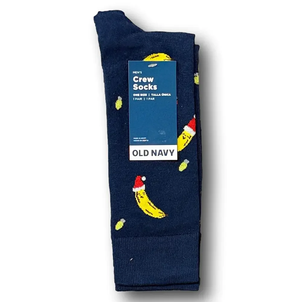 3/$18 Santa Bananas Christmas Holiday Funny Novelty Crew Socks - NWT